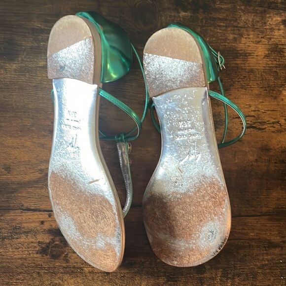 Giuseppe Zanotti Teal Swarovski Crystal Metallic Emerald Leather Sandals 6.5 - Picture 8 of 9